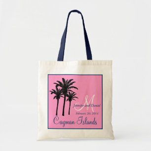 Pink Navy Blue Beach Wedding Palm Trees Tote Bag