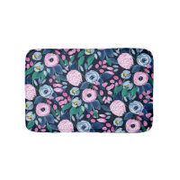 Pink Navy Blue Floral Bouquet Watercolor Pattern