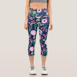 Pink Navy Blue Floral Bouquet Watercolor Pattern Capri Leggings<br><div class="desc">This modern and elegant watercolor pattern is perfect for the trendy and stylish woman. It features hand-painted berry pink, blush pink, navy blue, pastel blue, neon yellow, and teal green flowers and leaves pattern on top of a dark navy blue background. It's artsy, pretty, girly, delicate, and sweet; the perfect...</div>