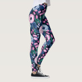 Pink Navy Blue Floral Bouquet Watercolor Pattern Leggings (Right)