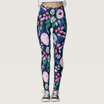 Pink Navy Blue Floral Bouquet Watercolor Pattern Leggings<br><div class="desc">This modern and elegant watercolor pattern is perfect for the trendy and stylish woman. It features hand-painted berry pink, blush pink, navy blue, pastel blue, neon yellow, and teal green flowers and leaves pattern on top of a dark navy blue background. It's artsy, pretty, girly, delicate, and sweet; the perfect...</div>