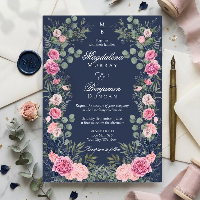 Pink Navy Blue Floral Eucalyptus Greenery Wedding (Creator Uploaded)