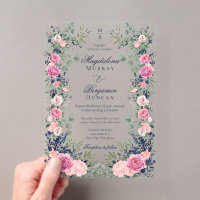 Pink Navy Blue Floral Eucalyptus Greenery Wedding