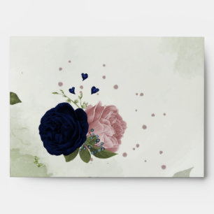pink & navy blue flowers green envelope