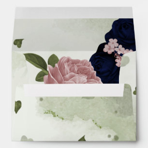 pink & navy blue flowers green  envelope