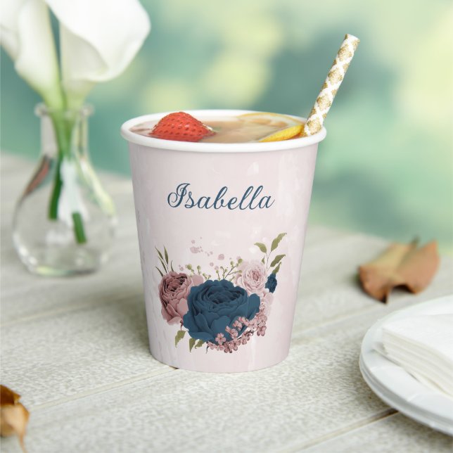 pink navy blue flowers  paper cups (Insitu)