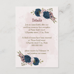 pink navy blue flowers wedding details enclosure card