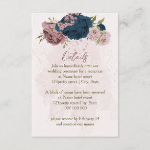 pink navy blue flowers wedding details enclosure card