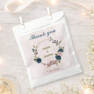 pink navy blue flowers wedding  favour bags