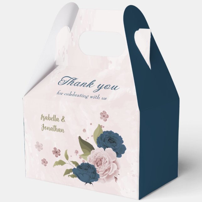 pink navy blue flowers wedding  favour box (Front)