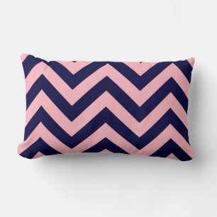 Pink, Navy Blue Large Chevron ZigZag Pattern Lumbar Cushion