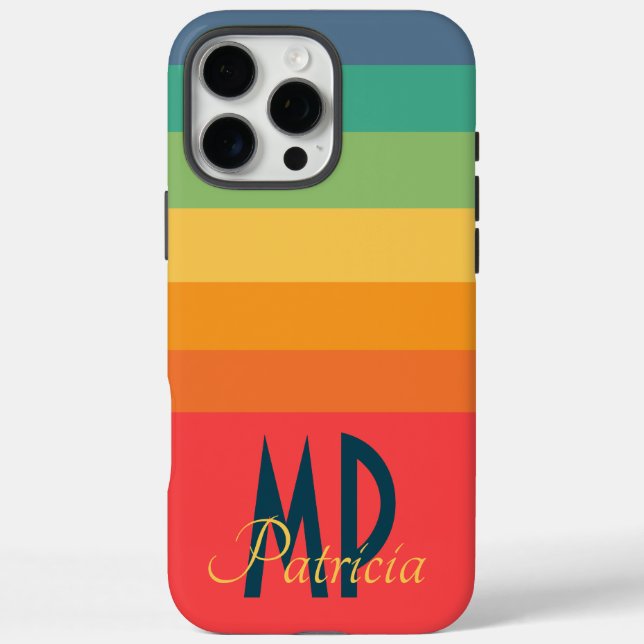 Pink Navy Blue & mint green vibrant retro monogram Case-Mate iPhone Case (Back)