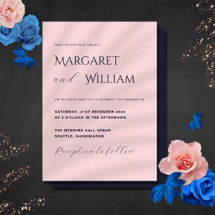 Pink & Navy Blue Modern Minimalist Elegant Wedding Invitation