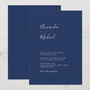 Pink & Navy Blue Simple Minimal Wedding Invitation