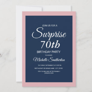 Pink Navy Blue Surprise 70th Birthday Invitation