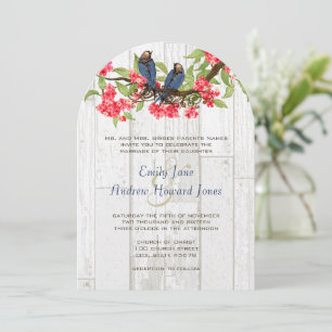 Pink Navy Blue Vintage Lovebird Barn Wood Invitation
