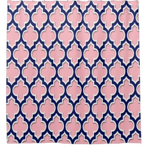 Pink Navy Blue White XL Moroccan #4DS Shower Curtain