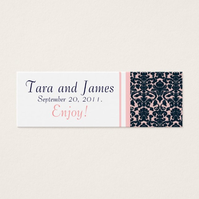 Pink Navy Damask Wedding Favour Tag Card (Front)