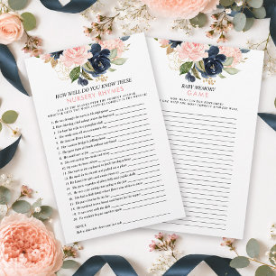 Pink Navy Double Sided Baby Floral Shower Games
