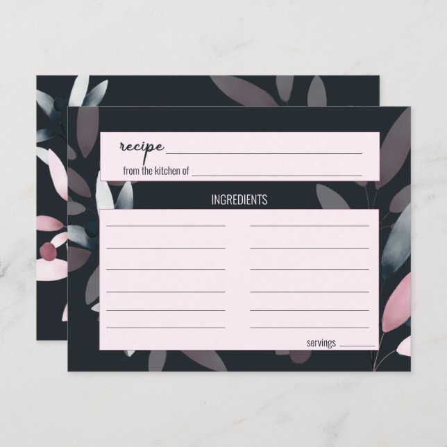 Pink Navy Elegant Soft Floral Wedding Recipe Card (Front/Back)