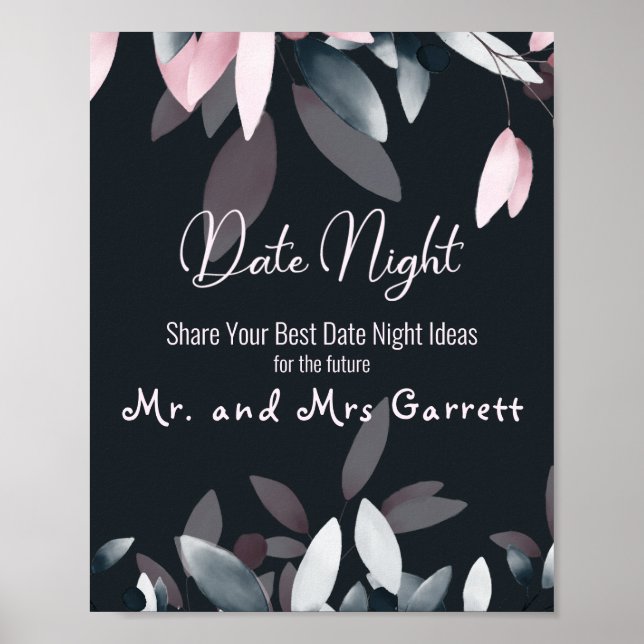 Pink Navy Elegant Soft Watercolor Date Night Sign (Front)