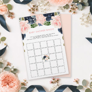 Pink Navy Floral Baby Shower Bingo