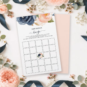 Pink Navy Floral Baby Shower Gift Opening Bingo