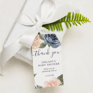 Pink Navy Floral Baby Shower Watercolor Thank You Gift Tags