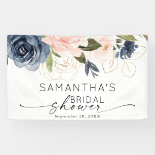 Pink Navy Floral Watercolor Bridal Shower Banner