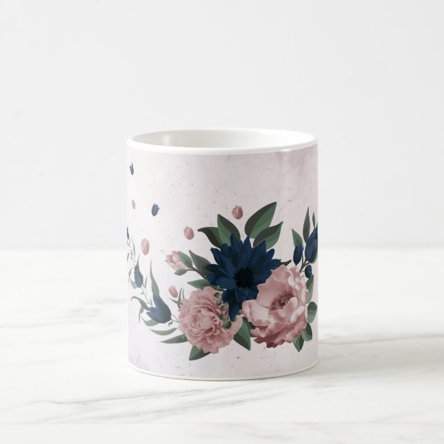 pink & navy flowers botanical coffee mug (Center)