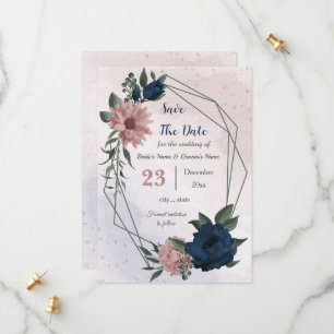 pink & navy flowers botanical save the date
