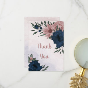 pink & navy flowers botanical thank you card