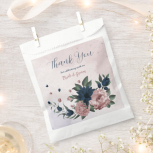 pink & navy flowers botanical wedding favour bags
