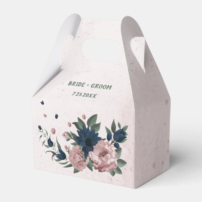 pink & navy flowers botanical wedding  favour box (Front Side)