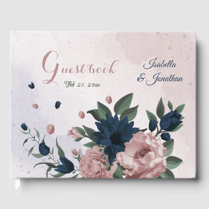 pink & navy flowers botanical wedding guest book