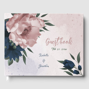 pink & navy flowers botanical wedding guest book