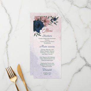pink & navy flowers botanical wedding  menu