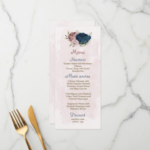 Pink & navy flowers botanical wedding menu