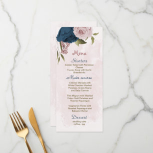 Pink & navy flowers botanical wedding menu