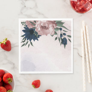 pink & navy flowers botanical wedding napkin