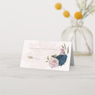 Pink & navy flowers botanical wedding place card