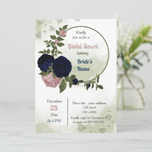 pink navy flowers greenery bridal shower invitation