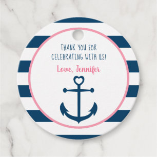 Pink Navy Girl Nautical Anchor Baby Shower Favour Tags