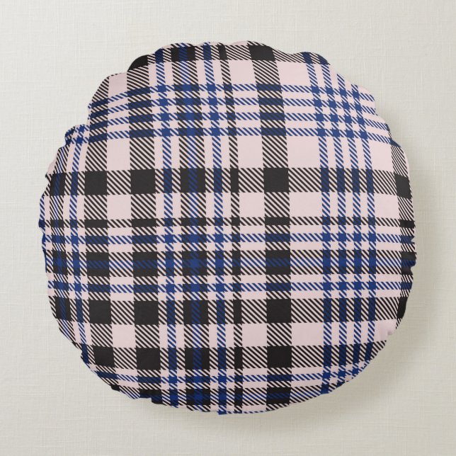 Pink Navy Glen Plaid textured seamless patternabst Round Cushion (Front)