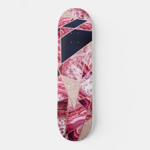 Pink Navy Glitter Agate Foil Geometric Triangles Skateboard
