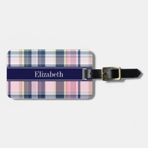 Pink Navy Green White Preppy Madras N Monogram Luggage Tag