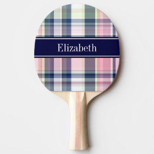 Pink Navy Green White Preppy Madras N Monogram Ping Pong Paddle