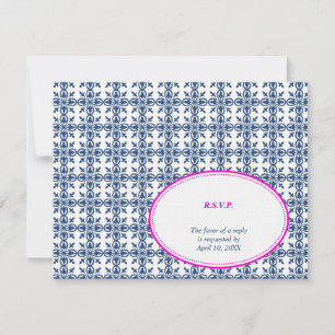 Pink navy oval lace preppy wedding response RSVP