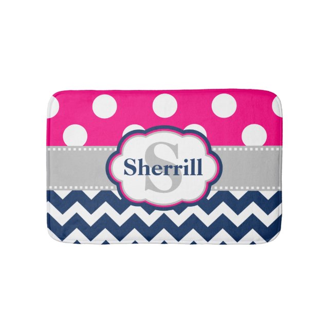 Pink Navy Personalised Bathmat (Front)