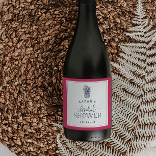 Pink & Navy Pineapple Bridal Shower Wine Labels